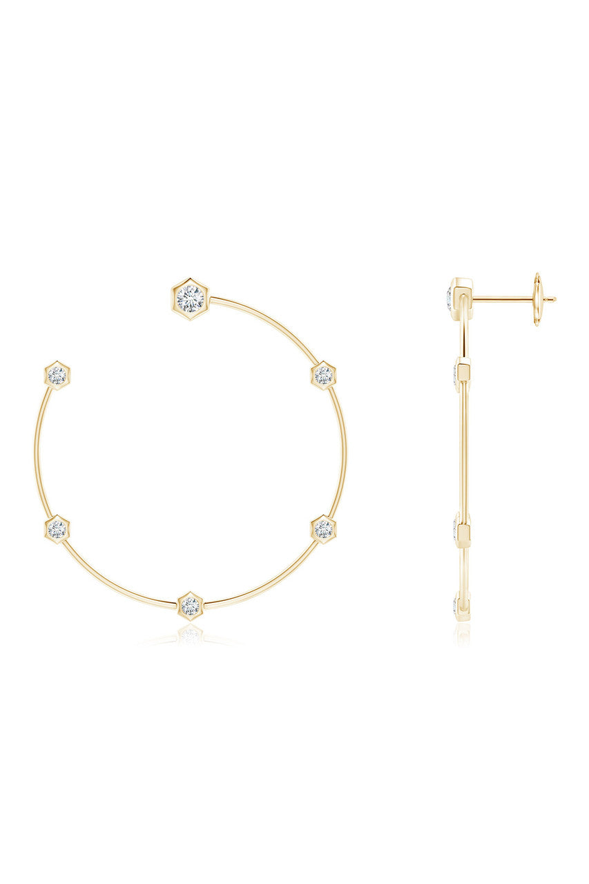 Natori Buy Indochine 14k Medium 6-Diamond Side-Facing Open Hoop Earrings in 14K Yellow Gold Online