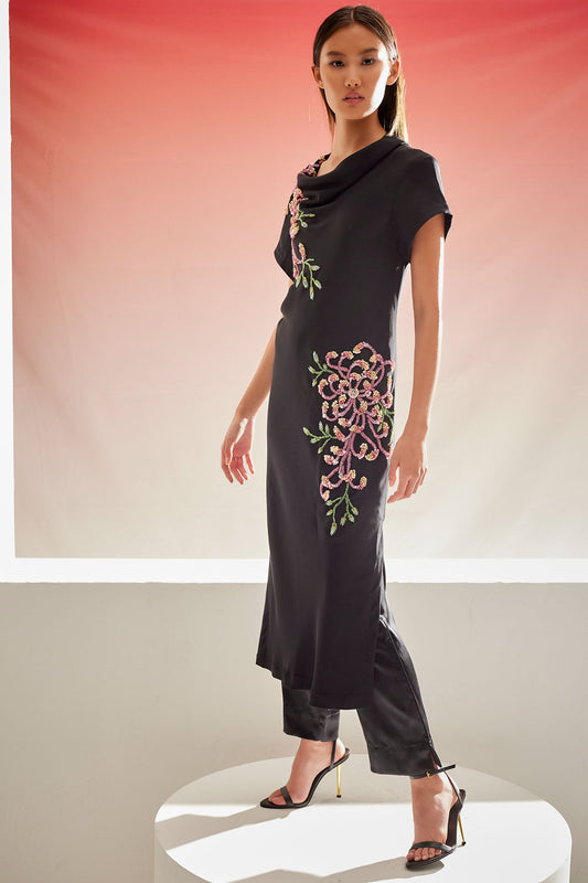 Natori Couture Silk Crepe Embellished Column Dress