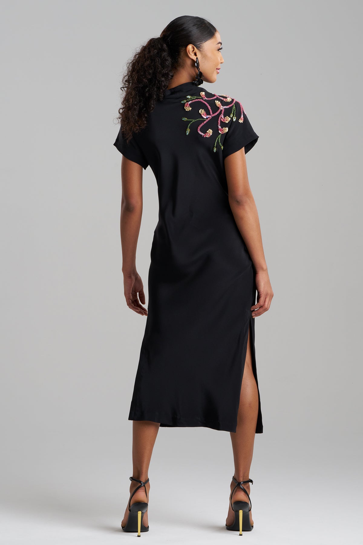 Natori Couture Silk Crepe Embellished Column Dress