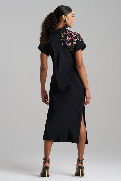 Natori Couture Silk Crepe Embellished Column Dress