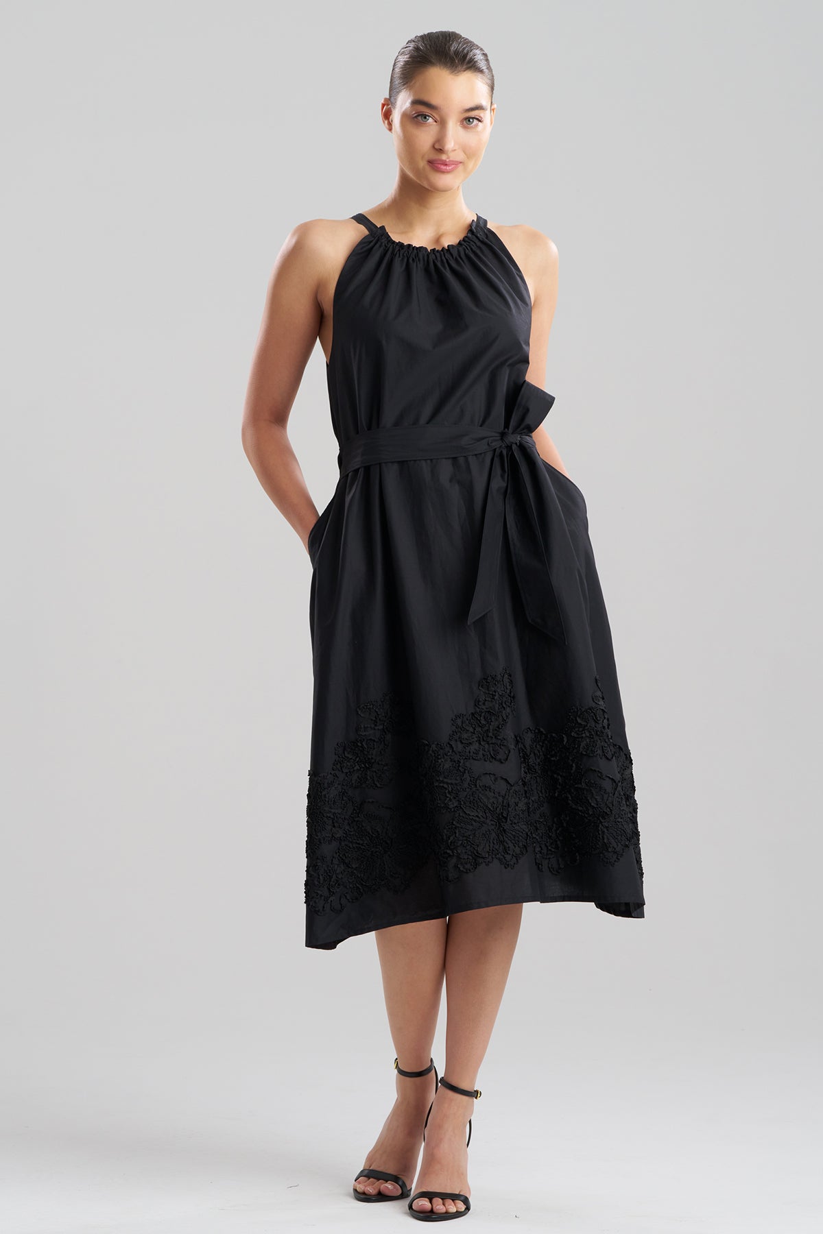 Natori Carnation Embroidery Cotton Voile Halter Dress