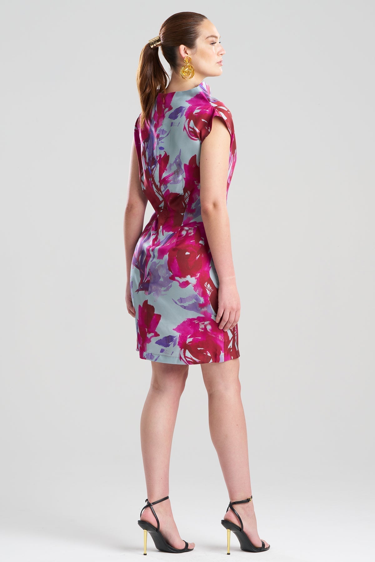 Natori Mira Silk Twill Asymmetric Funnel Neck Dress