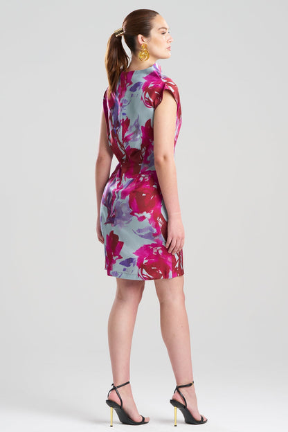 Natori Mira Silk Twill Asymmetric Funnel Neck Dress