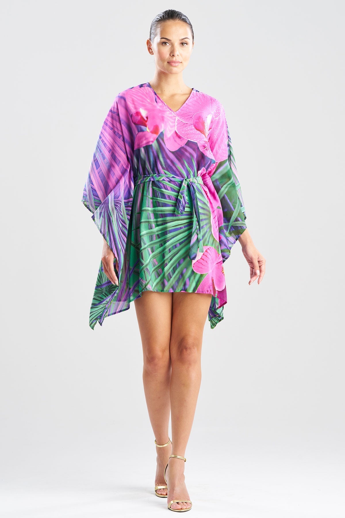 Natori Orchid Silk Cotton Voile Short Caftan