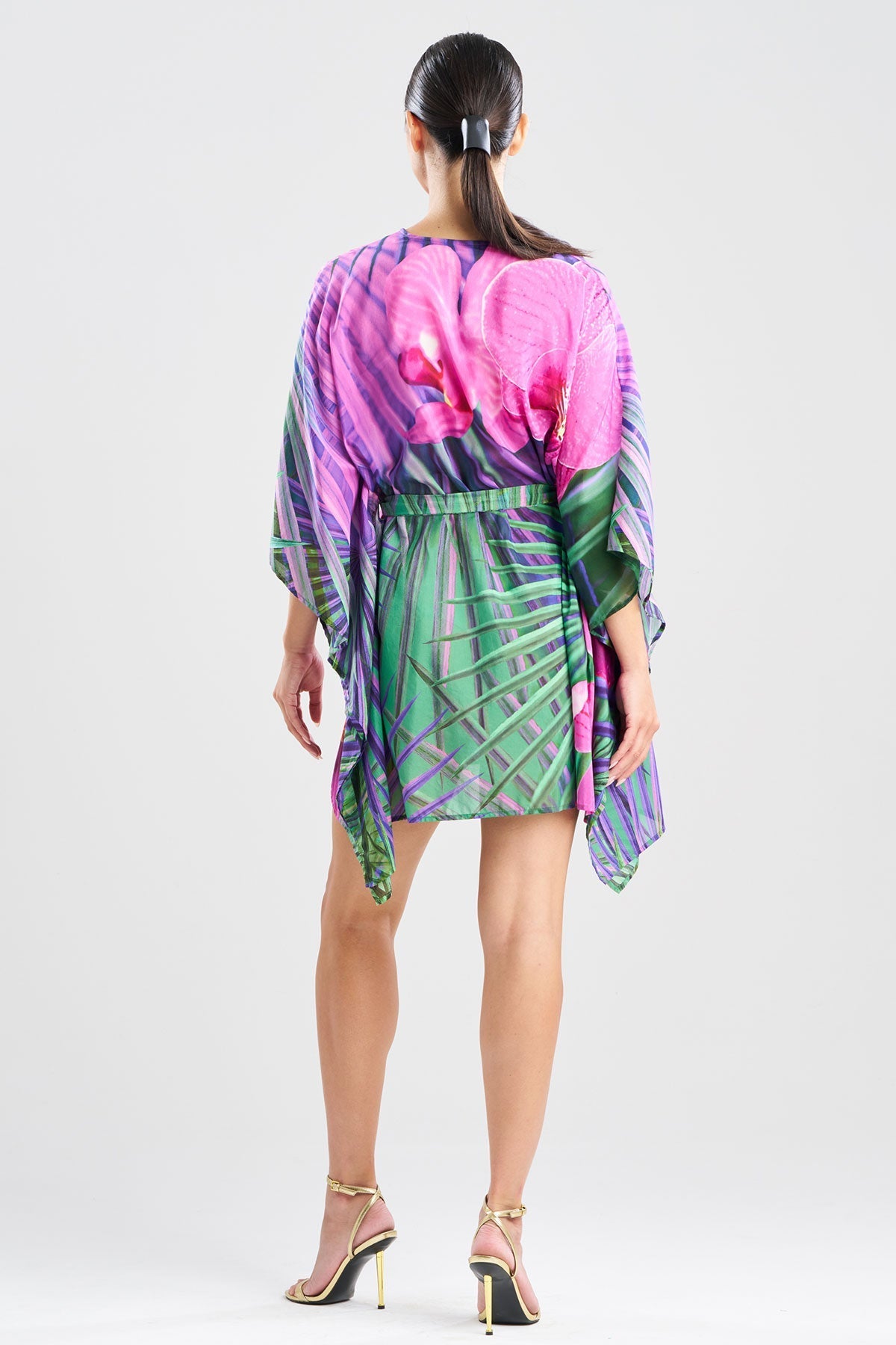 Natori Orchid Silk Cotton Voile Short Caftan