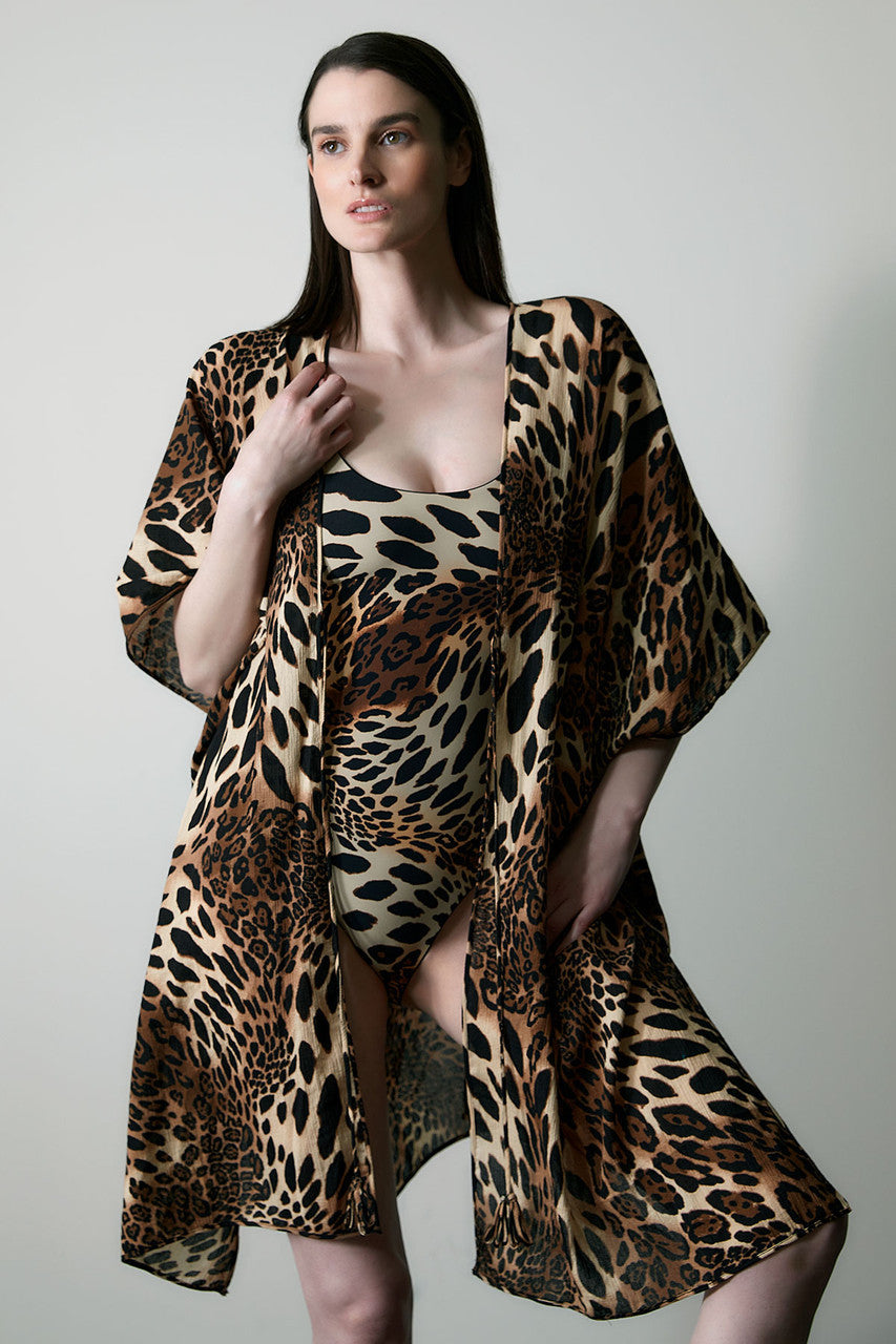 Natori Buy Luxe Leopard Cotton Gauze Cover-Up in Chestnut Online