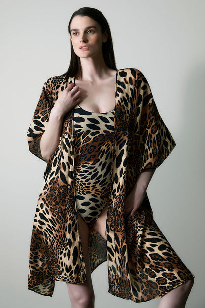 Natori Buy Luxe Leopard Cotton Gauze Cover-Up in Chestnut Online