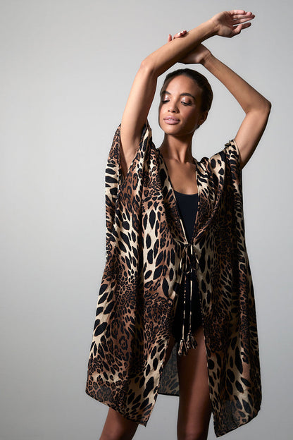 Natori Buy Luxe Leopard Cotton Gauze Cover-Up in Chestnut Online