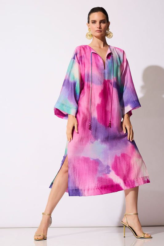 Natori Watercolor Sheer Texture Caftan
