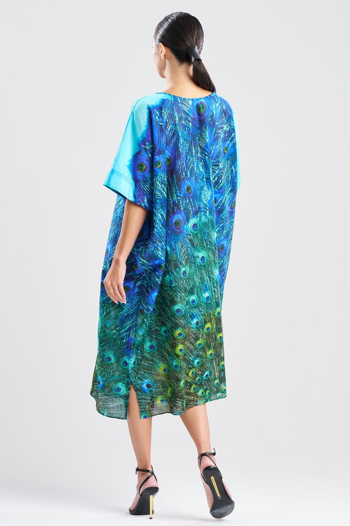 Natori Peacock Cotton Voile Beaded Caftan