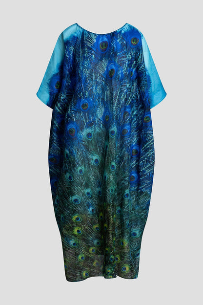 Natori Peacock Cotton Voile Beaded Caftan