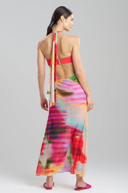 Natori Floral Mirage Printed Mesh Halter Dress