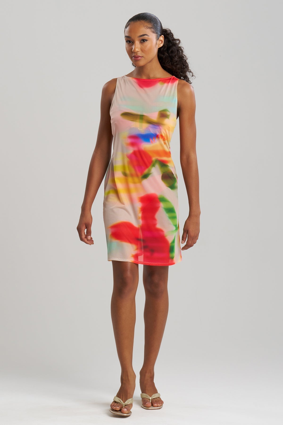 Natori Floral Mirage Printed Mesh Mini Dress