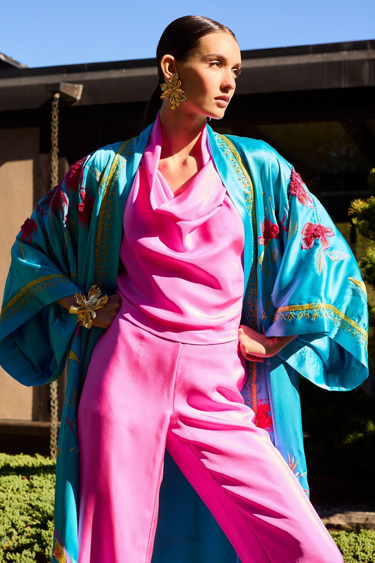 Natori Couture Bali Embroidered Silk Robe
