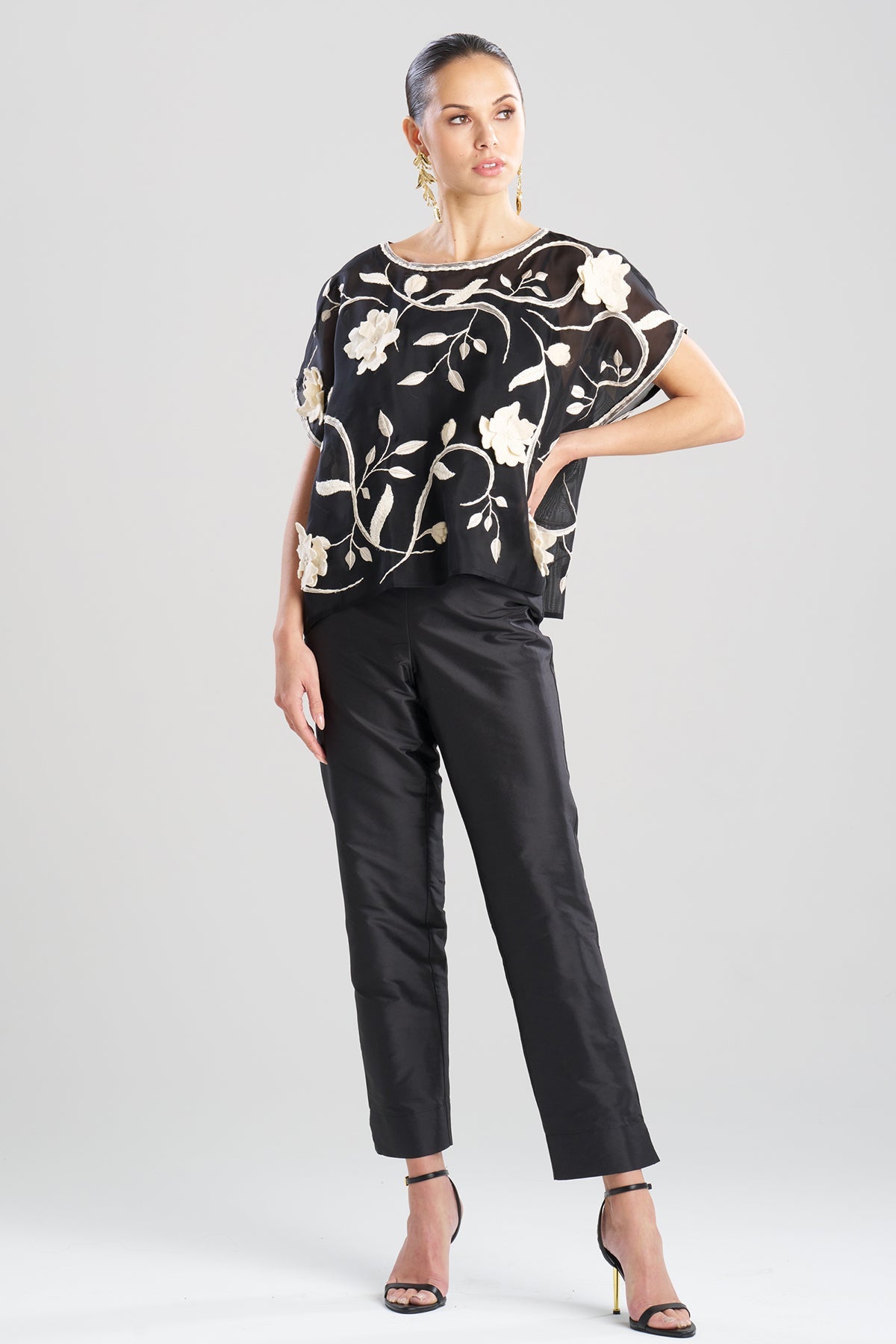 Natori Couture Silk Organza Embellished Top