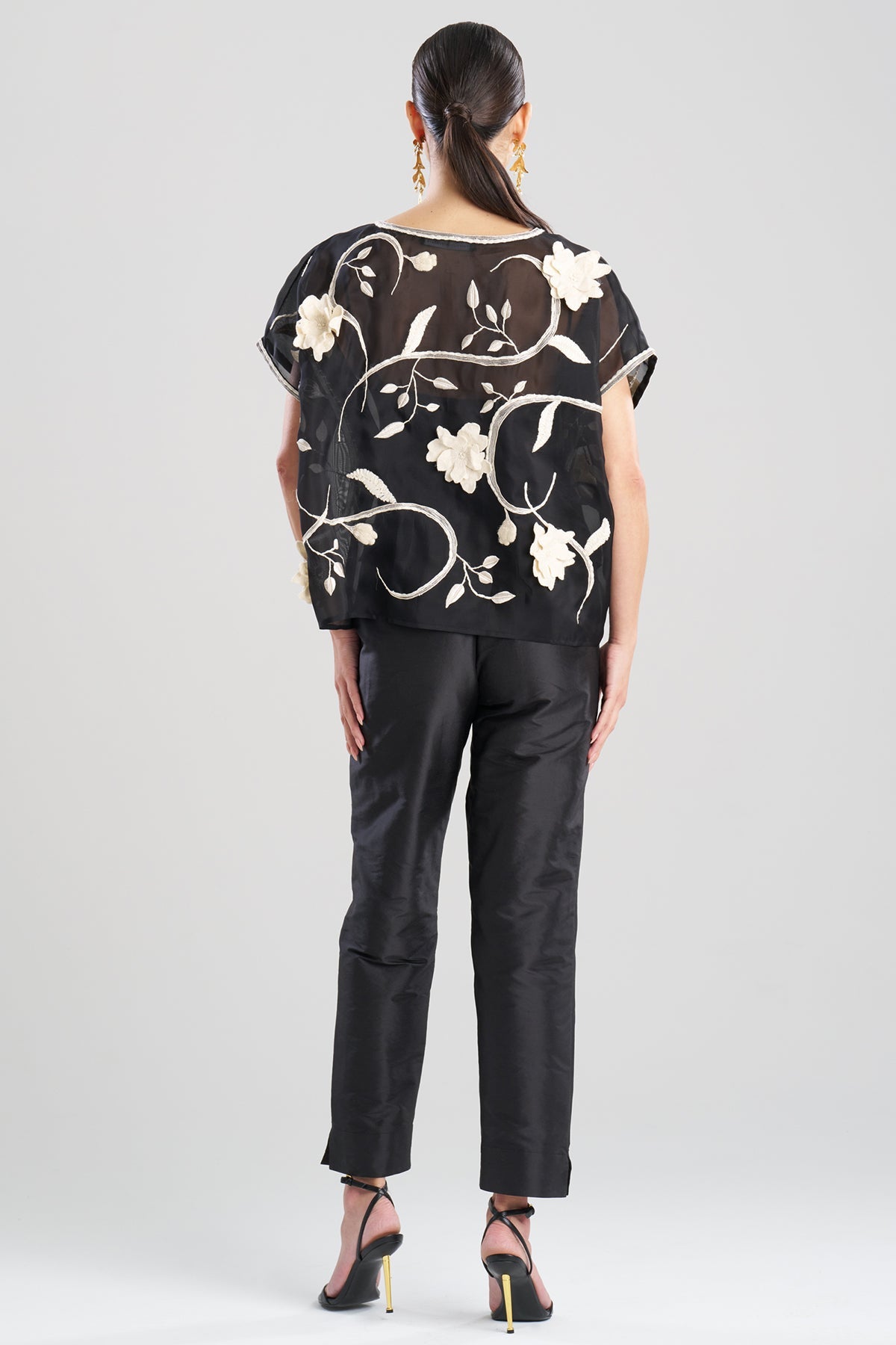 Natori Couture Silk Organza Embellished Top