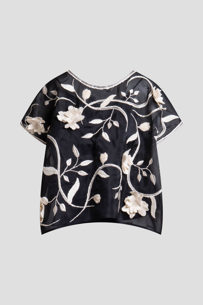 Natori Couture Silk Organza Embellished Top