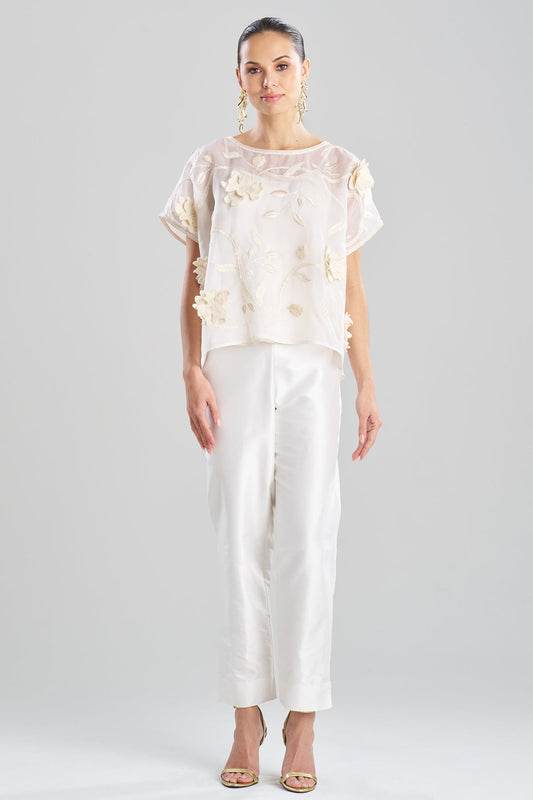 Natori Couture Silk Organza Embellished Top