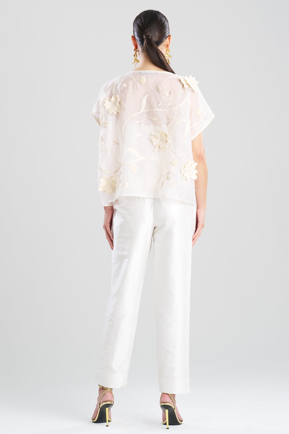 Natori Couture Silk Organza Embellished Top
