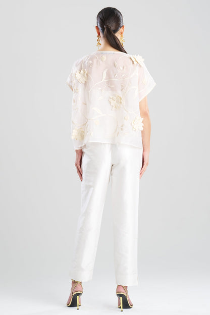 Natori Couture Silk Organza Embellished Top