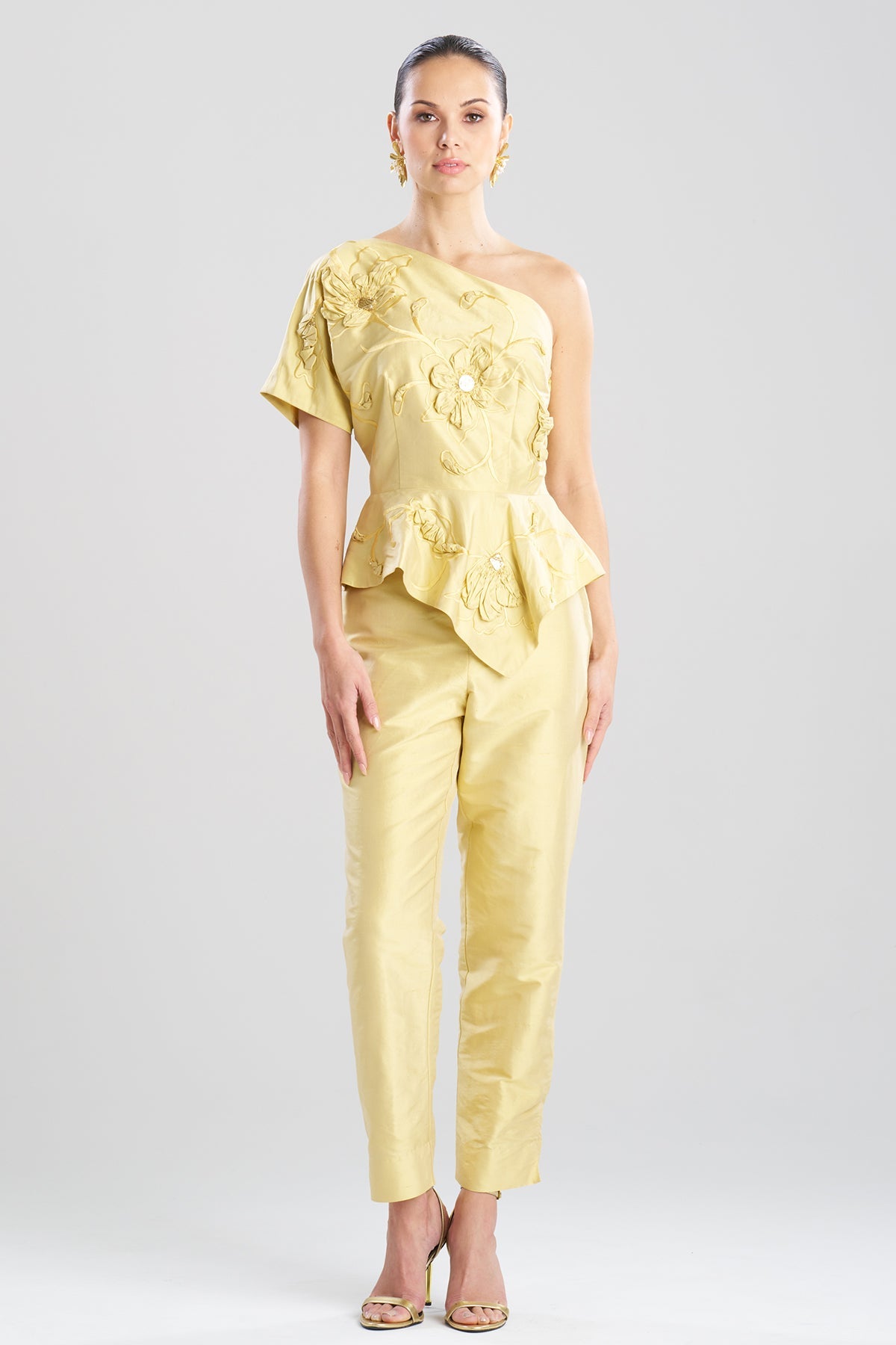 Natori Couture Silk Dupioni Embellished Top