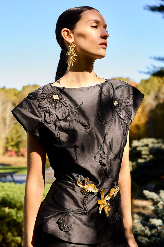 Natori Couture Silk Dupioni Embellished Top