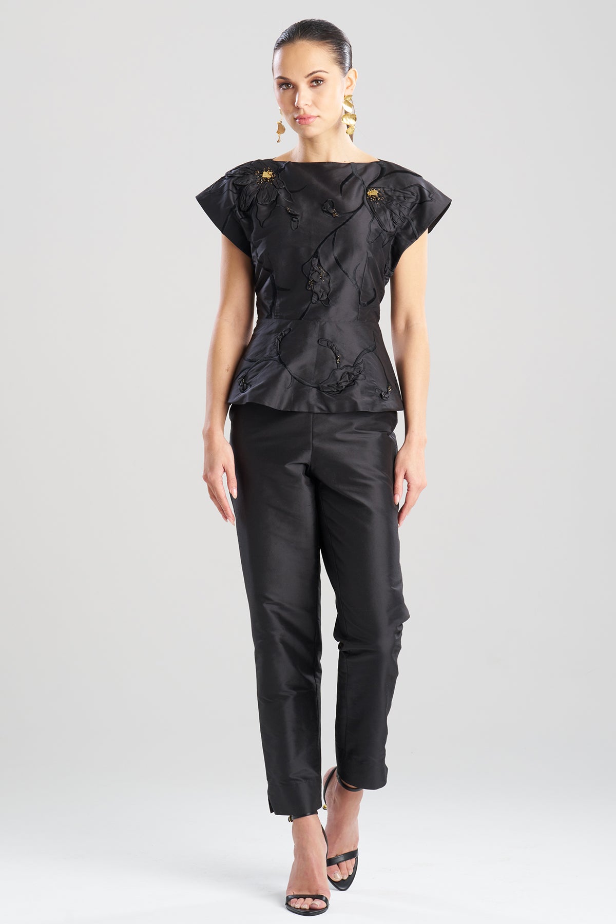 Natori Couture Silk Dupioni Embellished Top