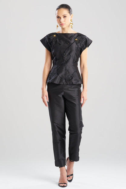 Natori Couture Silk Dupioni Embellished Top