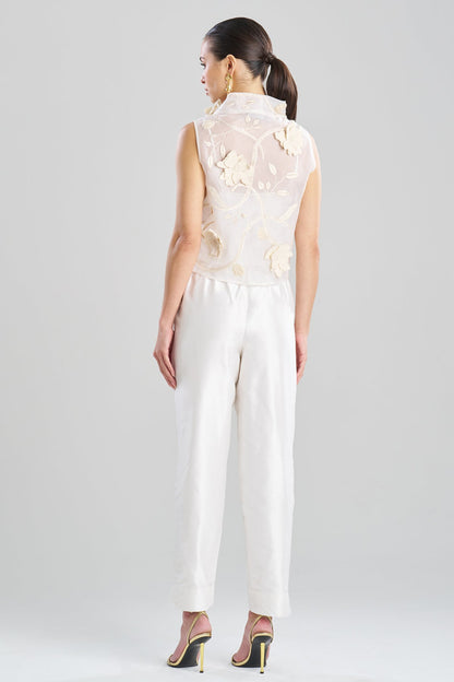 Natori Couture Silk Organza Embellished Funnel Neck Top