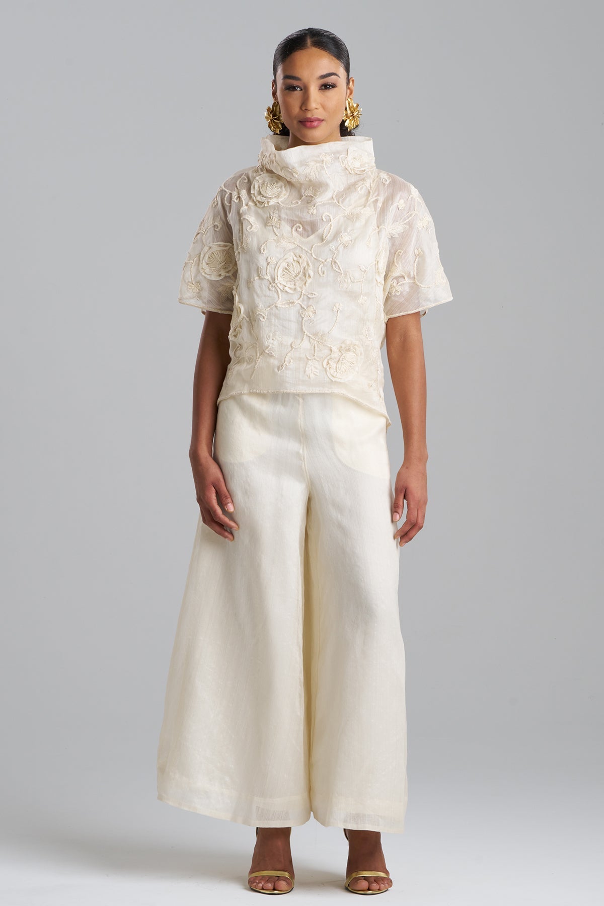 Natori Couture Piña Embroidered Funnel Neck Top