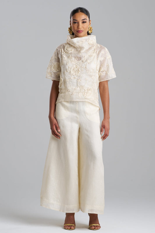 Natori Couture Piña Embroidered Funnel Neck Top