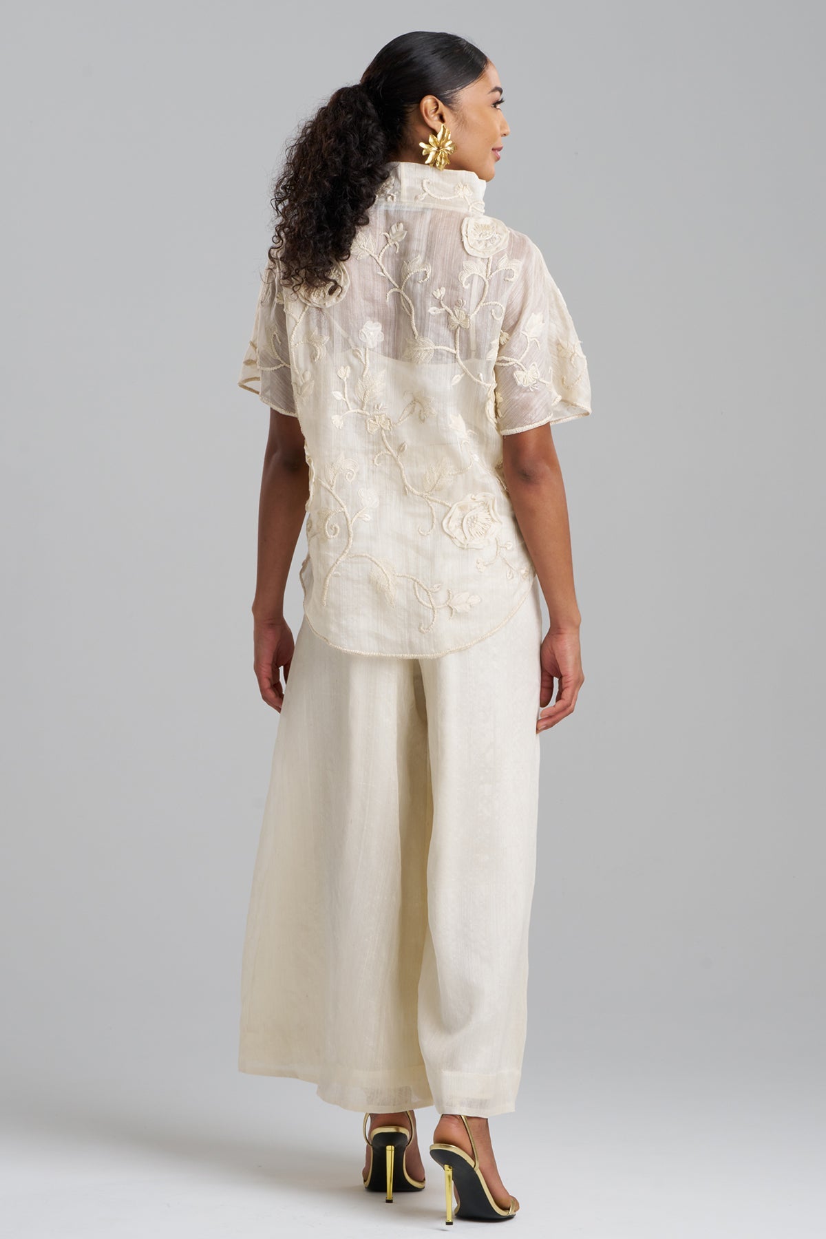 Natori Couture Piña Embroidered Funnel Neck Top