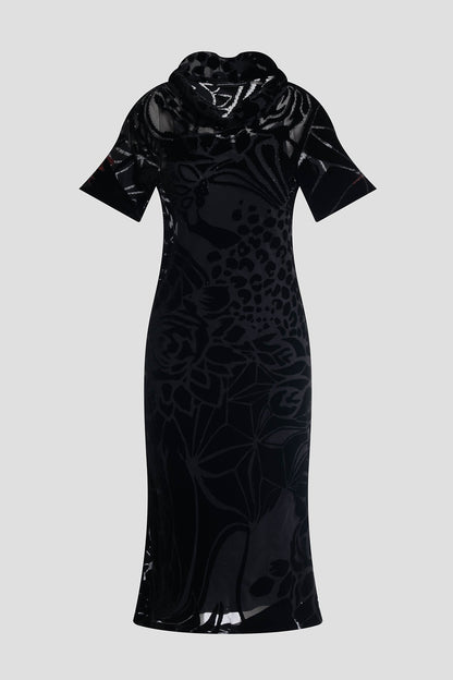 Natori Couture Burnout Velvet Beaded Dress