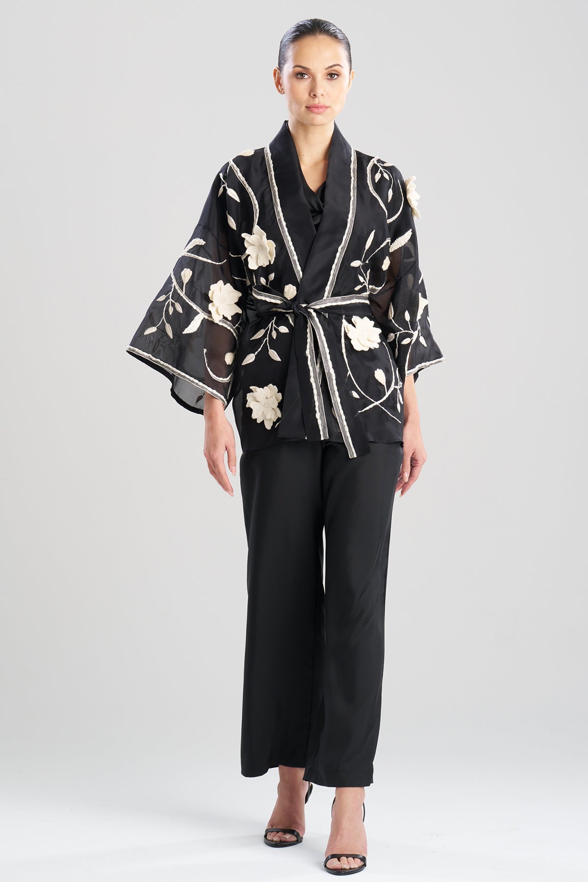 Natori Couture Silk Organza Embellished Jacket