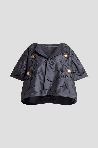 Natori Couture Silk Dupioni Embellished Short Jacket