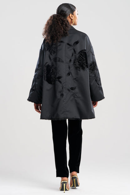 Natori Couture Duchess Satin Embroidered Fur Coat