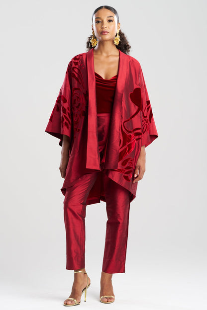 Natori Couture Silk Dupioni Embroidered Coat