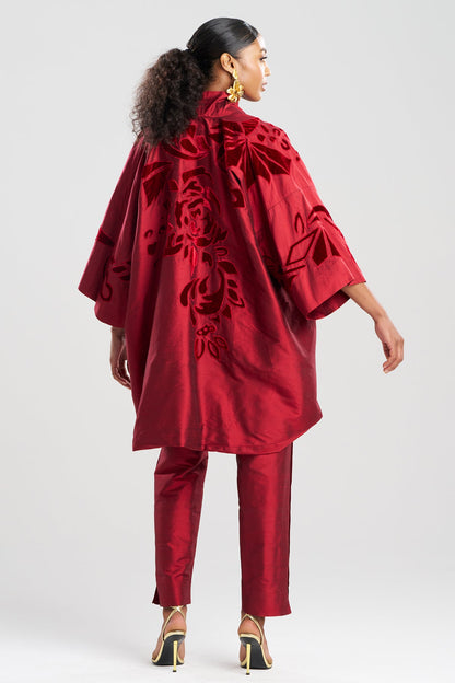Natori Couture Silk Dupioni Embroidered Coat