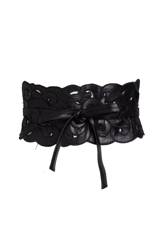 Natori Buy Vegan Luxe Lambskin Embroidered Scroll Obi Belt in Black Online