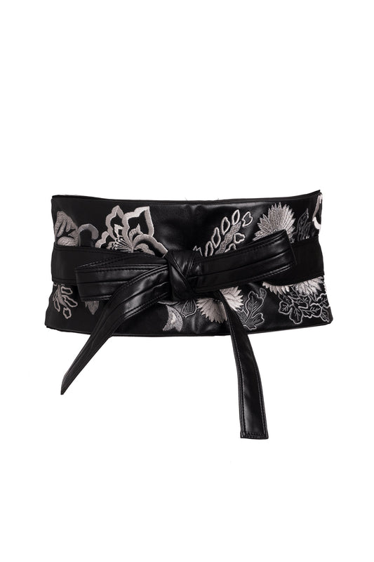 Natori Buy Vegan Luxe Lambskin Embroidered Obi Belt in Black Online