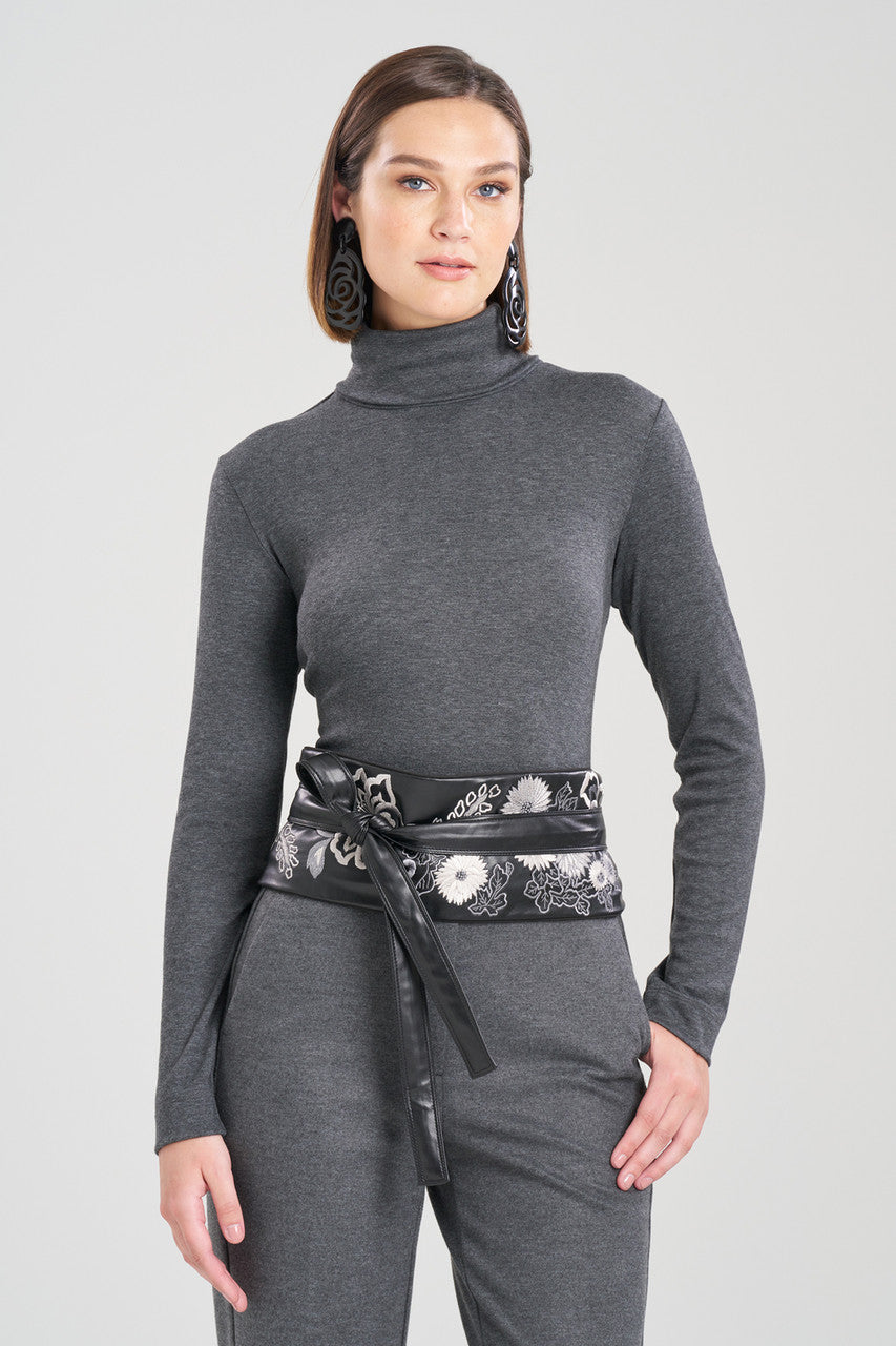 Natori Buy Vegan Luxe Lambskin Embroidered Obi Belt in Black Online