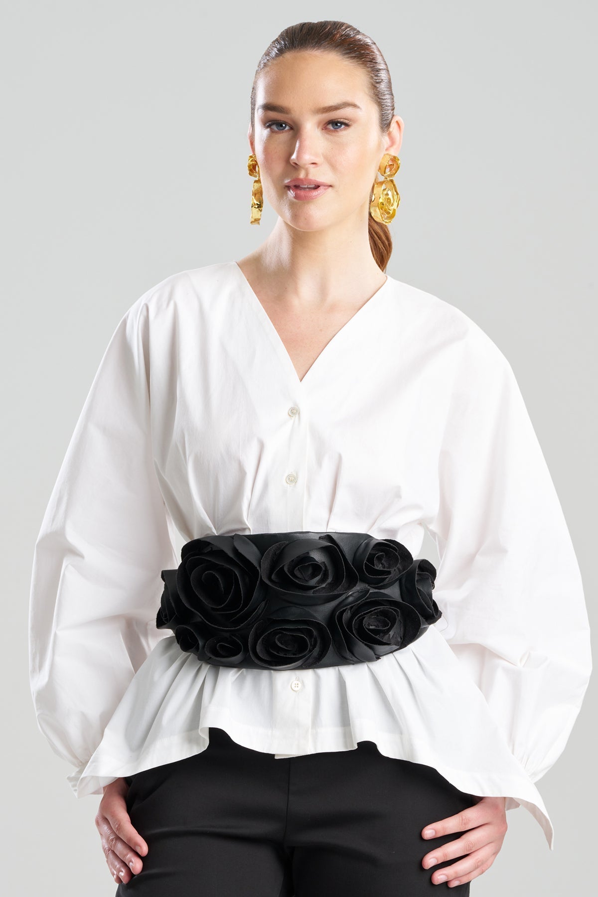Natori Vegan Luxe Lambskin 3D Floral Embroidered Obi Belt