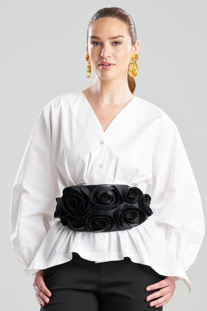 Natori Vegan Luxe Lambskin 3D Floral Embroidered Obi Belt