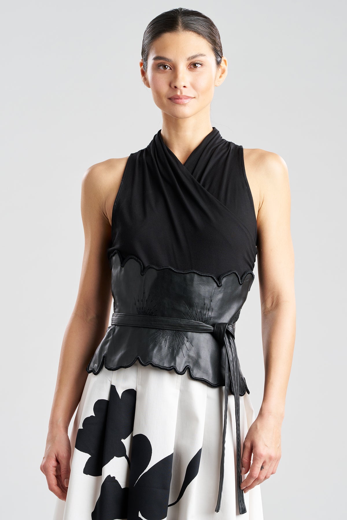 Natori Vegan Luxe Lambskin Floral Embroidered Obi Belt
