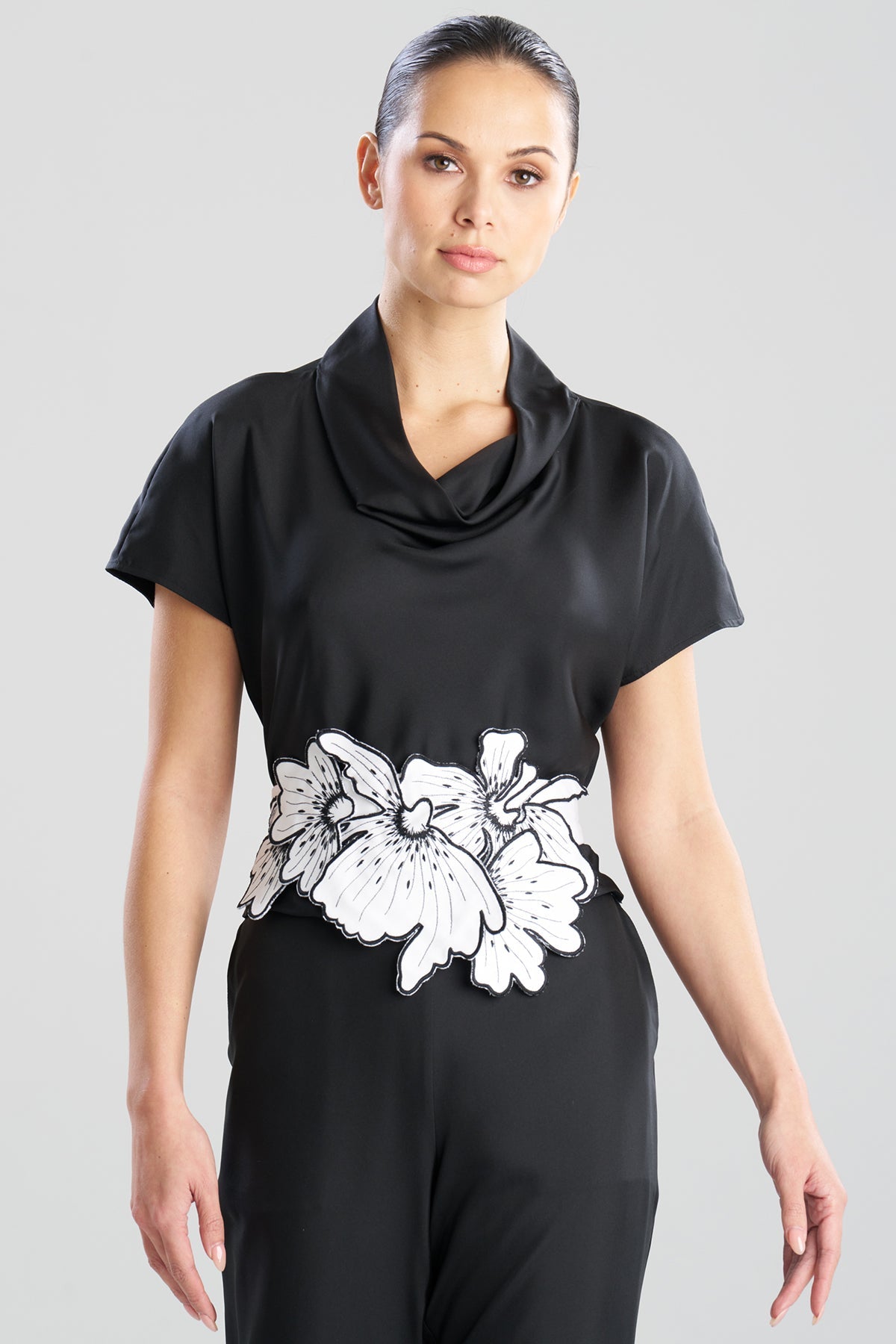 Natori Cotton Chino Embroidered Floral Obi Belt