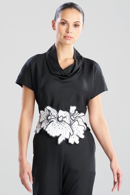 Natori Cotton Chino Embroidered Floral Obi Belt