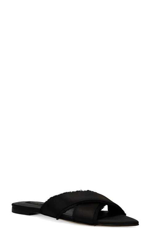 Natori Buy Wayu Satin Fringe Cross Slide Sandals in Black Online