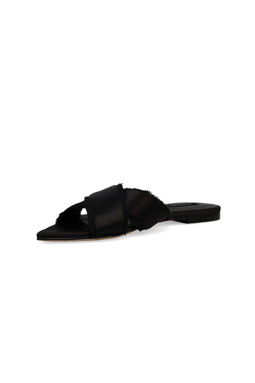 Natori Buy Wayu Satin Fringe Cross Slide Sandals in Black Online