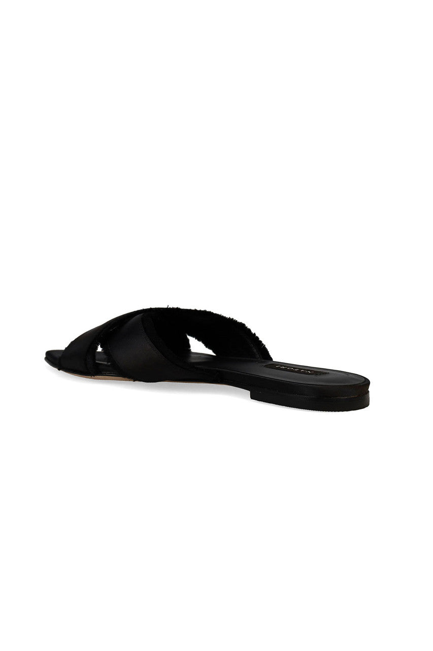 Natori Buy Wayu Satin Fringe Cross Slide Sandals in Black Online