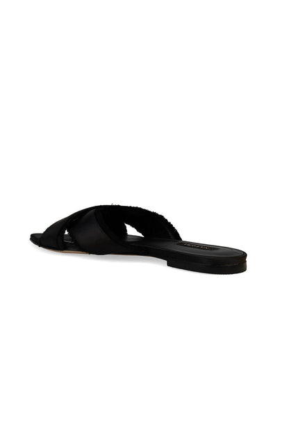 Natori Buy Wayu Satin Fringe Cross Slide Sandals in Black Online
